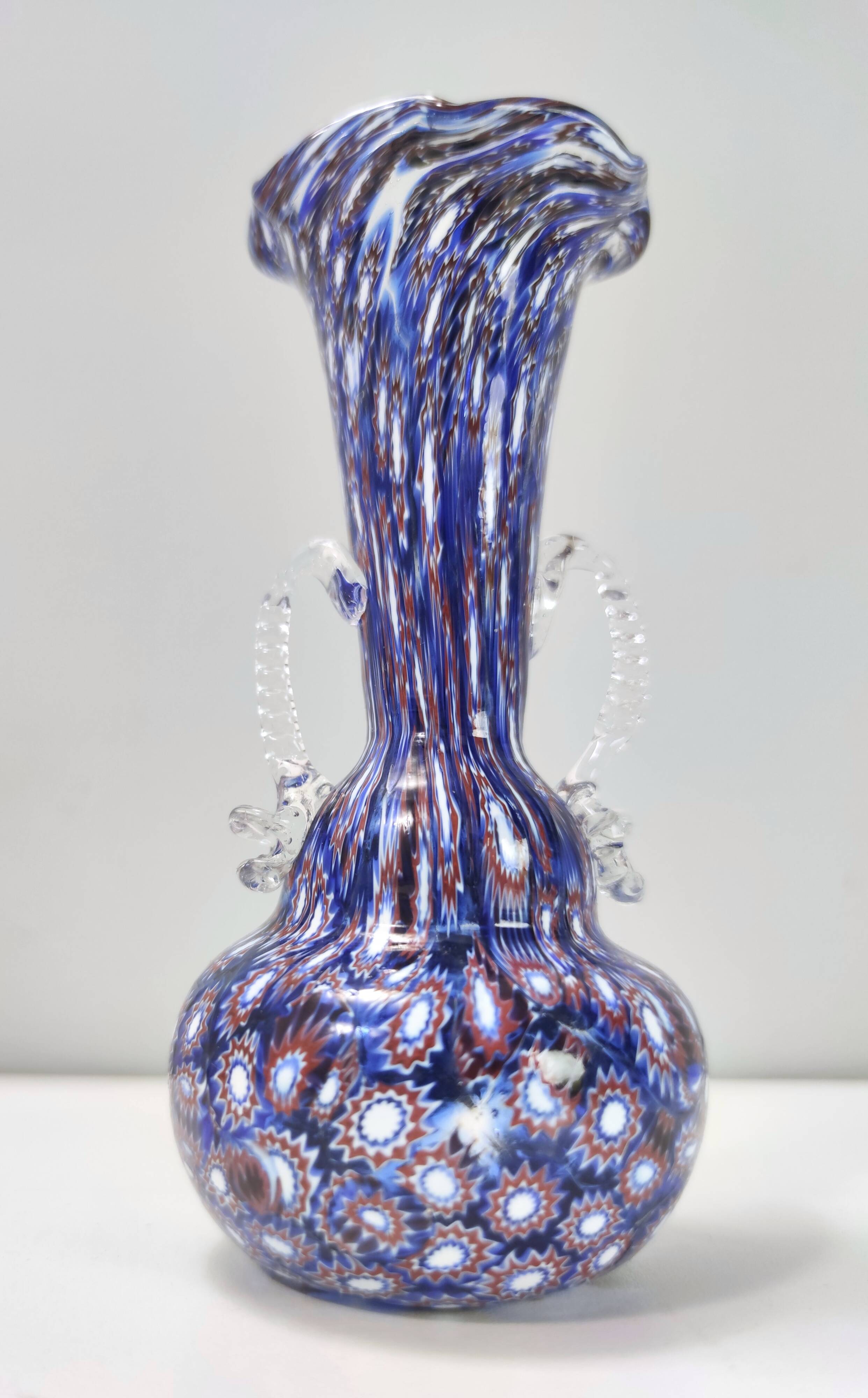 Blue Murano Glass Vase Ascribable to Fratelli Toso with Murrines, Italy