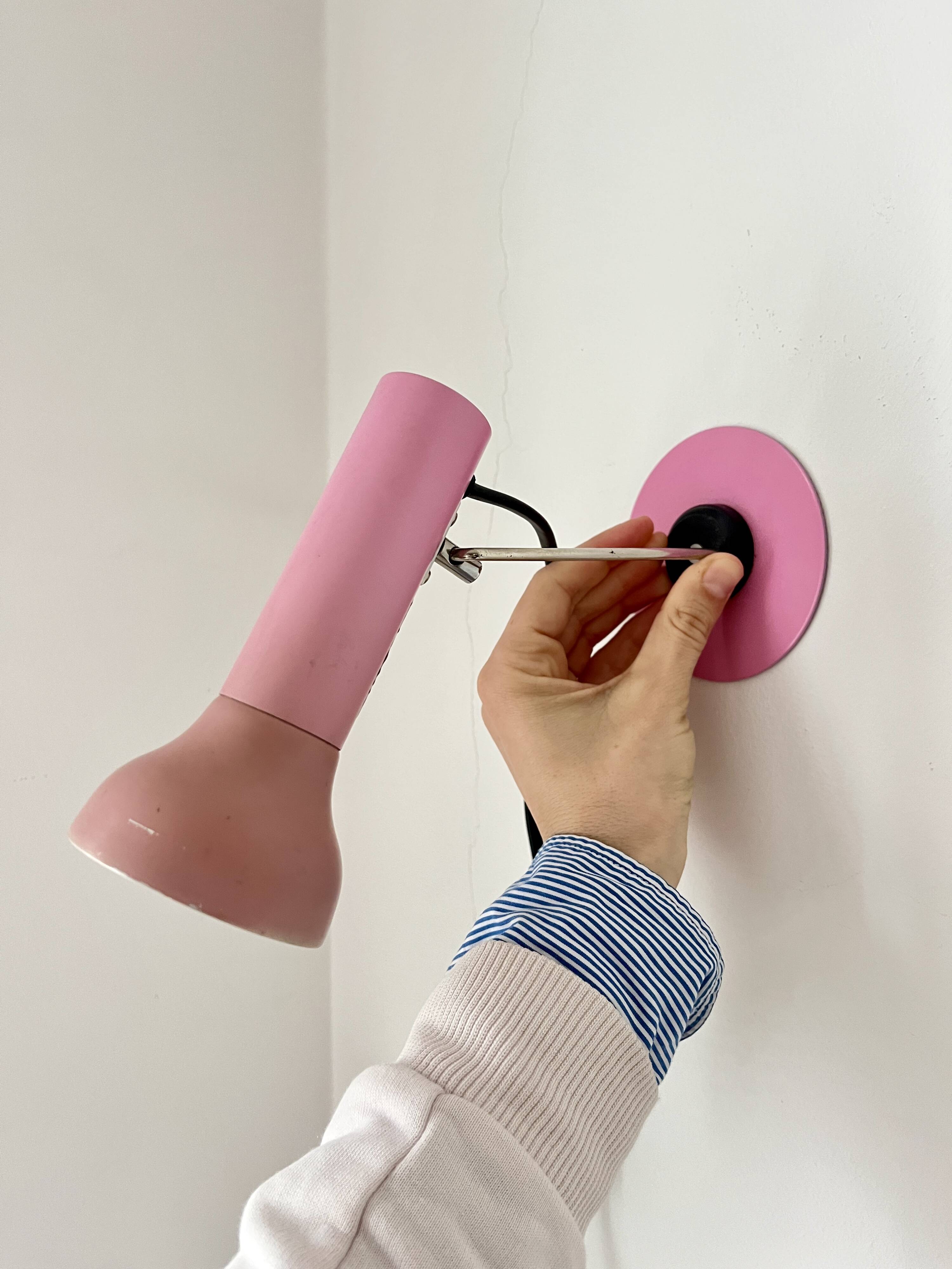 Vintage Varialux 3141 Pink Wall Table Adjustable Lamp, Industrial, GDR, 80s