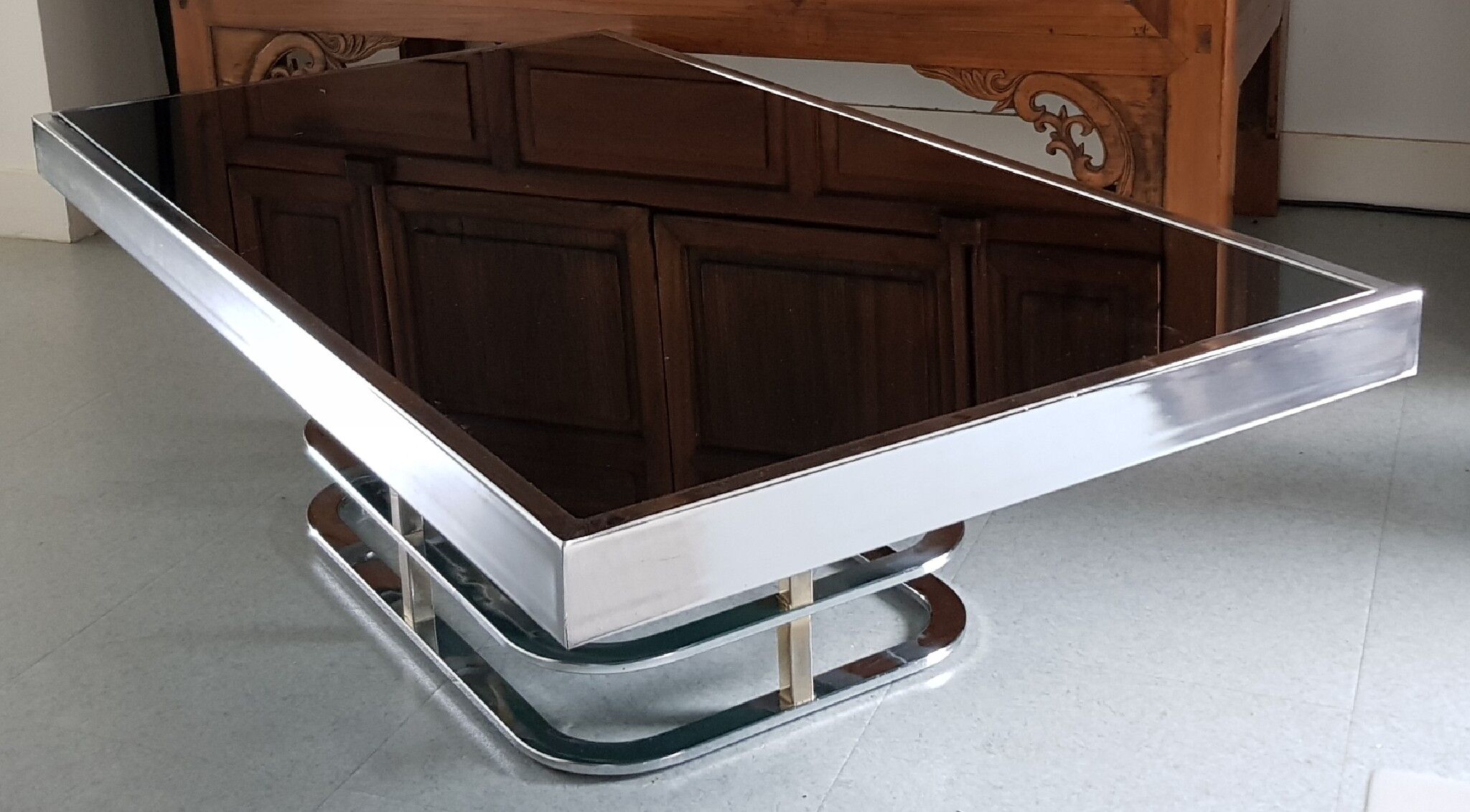 Table basse en verre et métal 1970