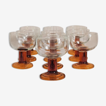 Set of 10 glasses on foot 70s