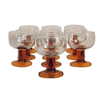 Set of 10 glasses on foot 70s