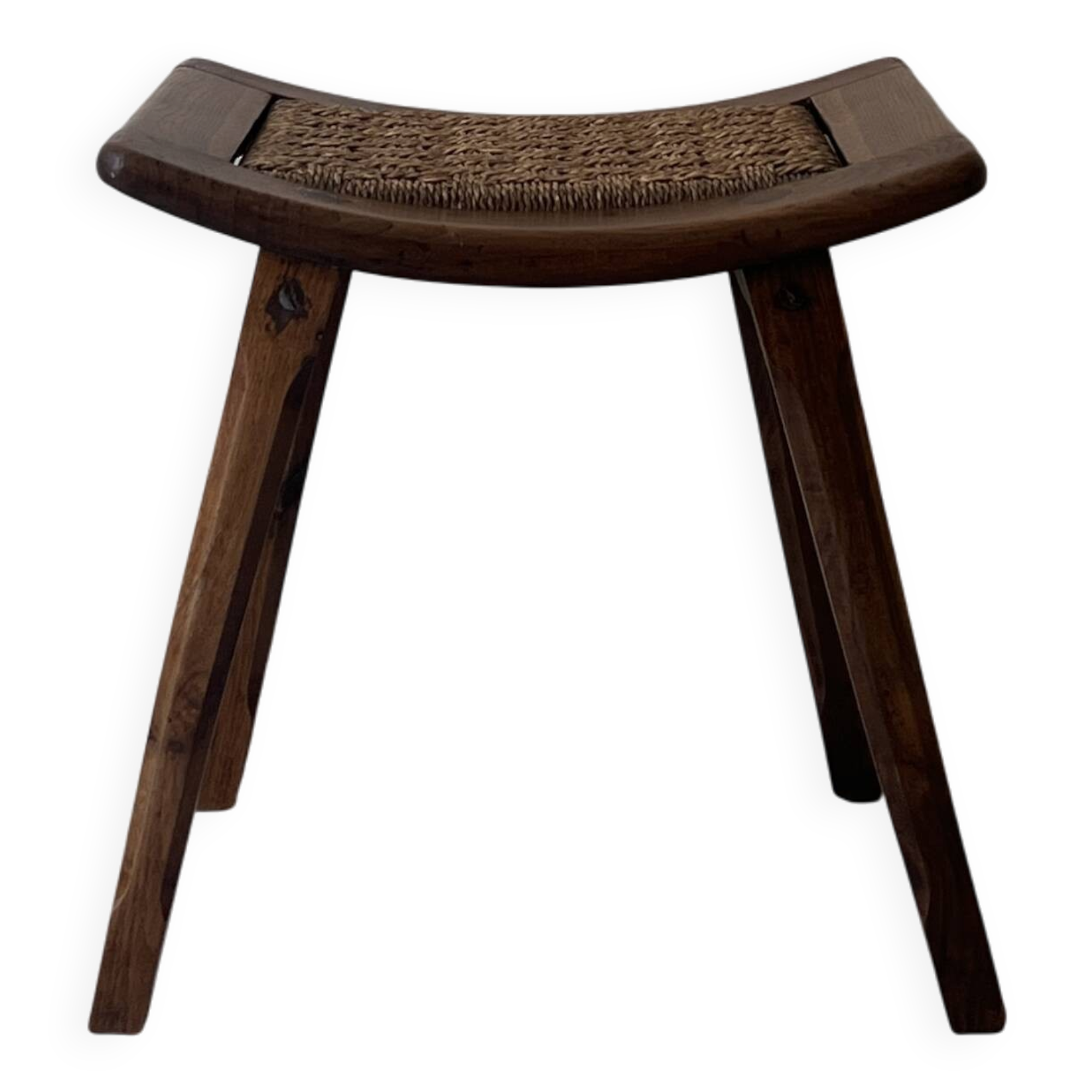 Stool / side table in wood and rope, France 1950
