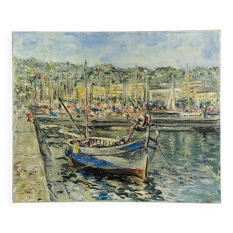 Oil on canvas "The port of Cannes"