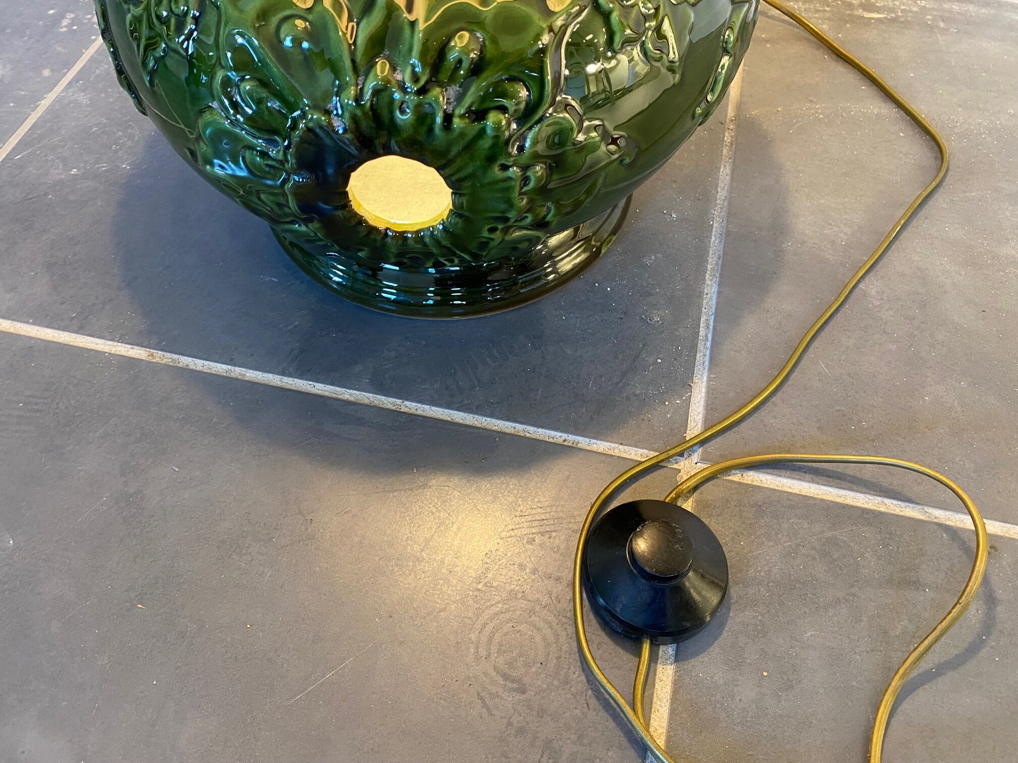 Floor lamp green ceramic double lighting vintage 1970