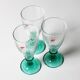 Set of 3 Vintage Bormioli Rocco Wine Glasses: Green Stem Harmonia Flutes