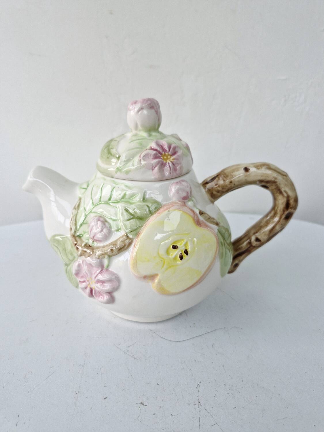 Vintage Ceramic Teapot Tisane Barbotine Apple Apple Tree