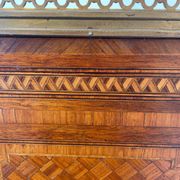 Louis XVI music cabinet, marquetry, brass gallery, marble top