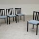 Set of 4 modernist black chairs with light blue ribbed fabric