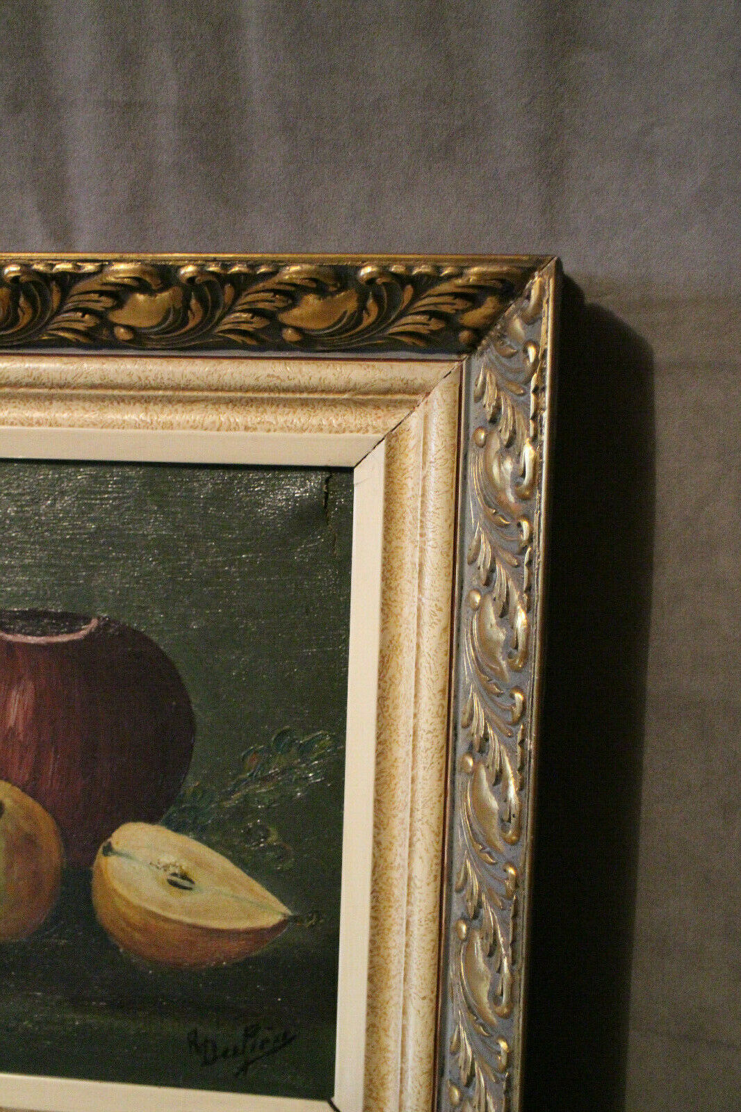 Table oil on canvas still life frame golden wood Regency style