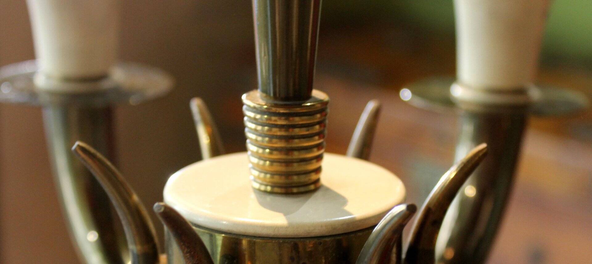 Art Deco Italian Brass 6-Lights Chandelier attributed to Gio Ponti for Lanci, 1930s