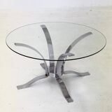 Table basse en verre du milieu du siècle avec cadre chromé