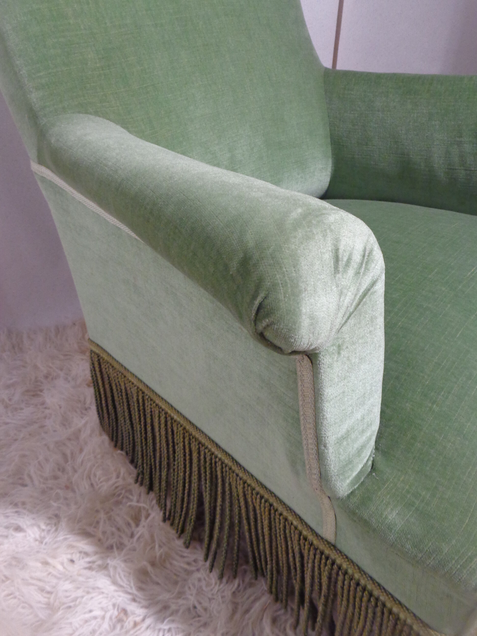 Pair of toad armchairs in green velvet