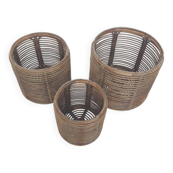 Ensemble de trois paniers ou tables d'appoint Manou attribués à Tito Agnoli, Italie 1970