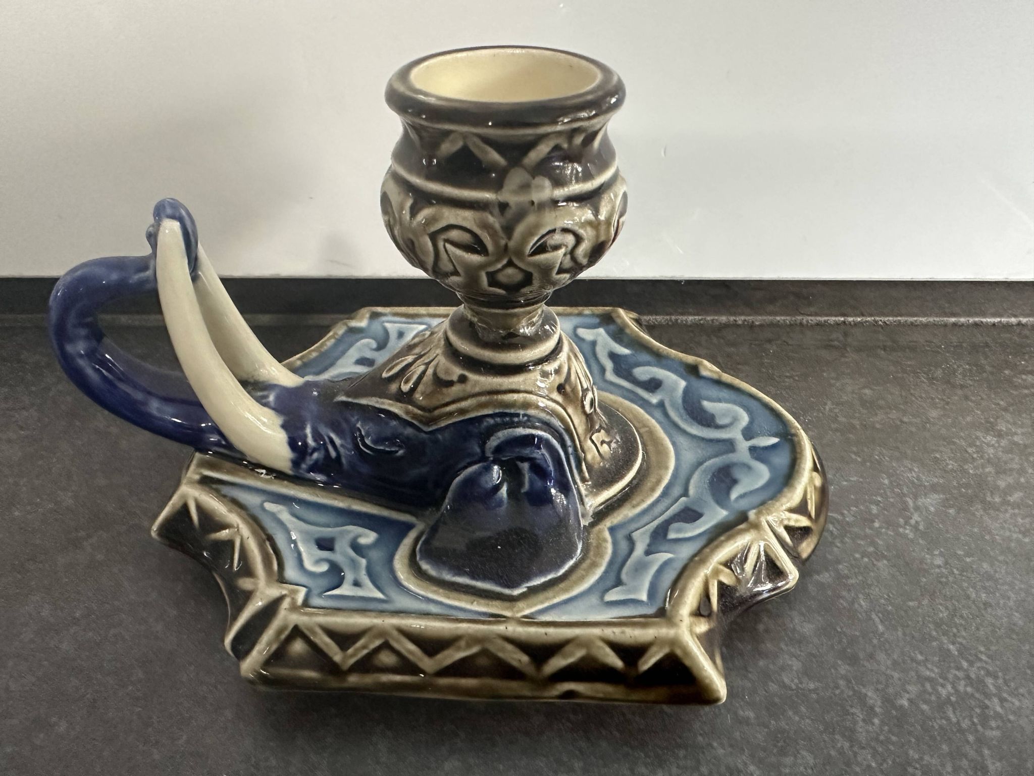 Zoomorphic candlestick, Choisy le Roi Boulenger, in the shape of an elephant, 19th century