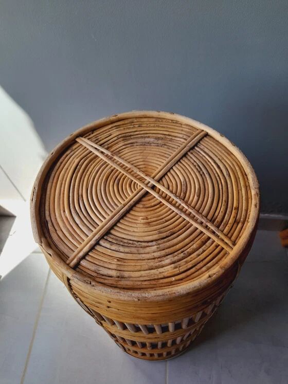 Brass and rattan umbrella stand 1970