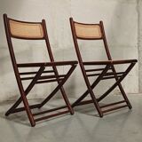 Folding chairs in wood and cane, 80's