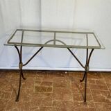 Table d'appoint base en fer forgé et plateau en verre