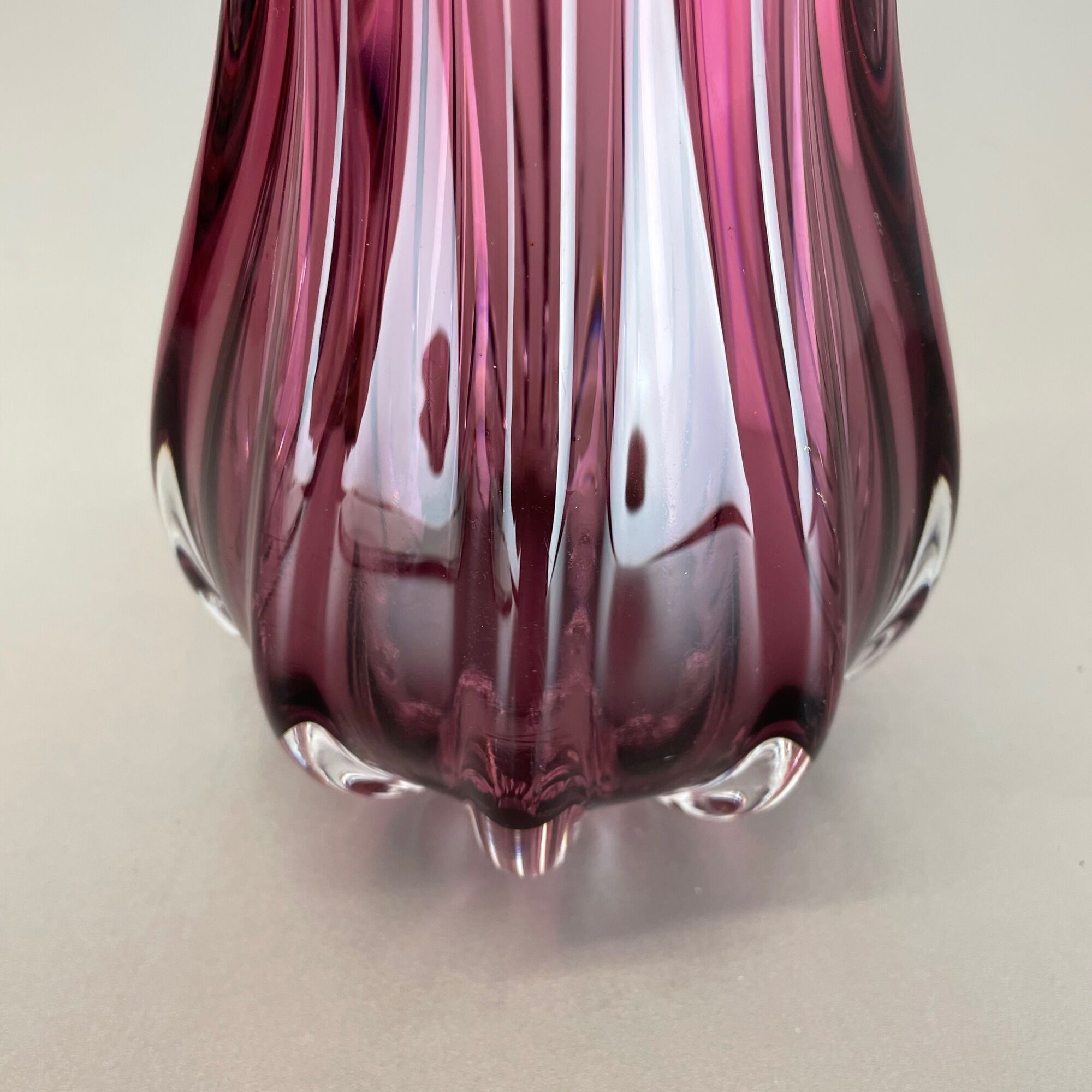 Multi-color pink floral Murano glass Sommerso vase italy, 1970s