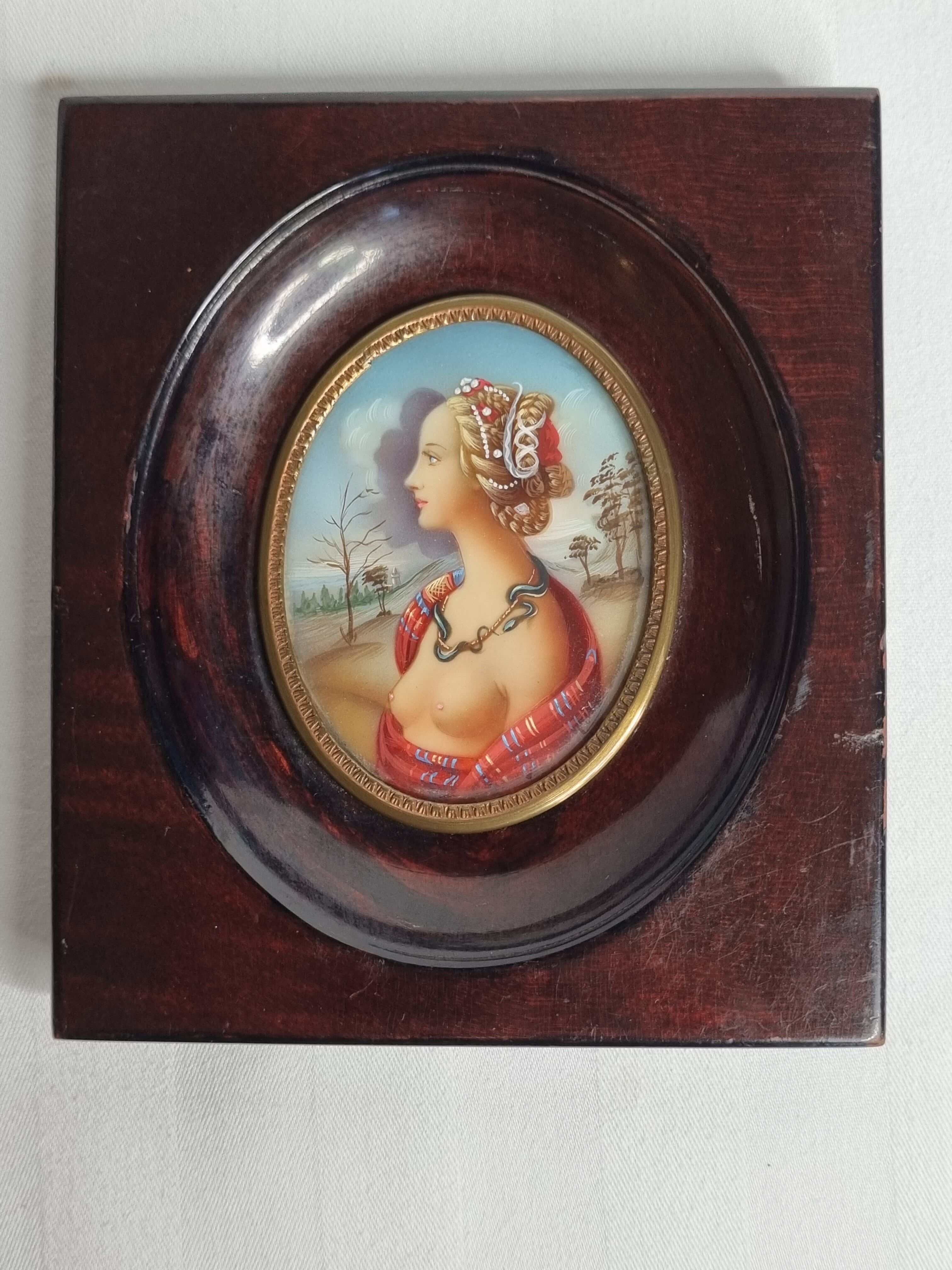 Miniature of the nineteenth century, portrait of Simonetta Vespucci after Piero di Cosimo