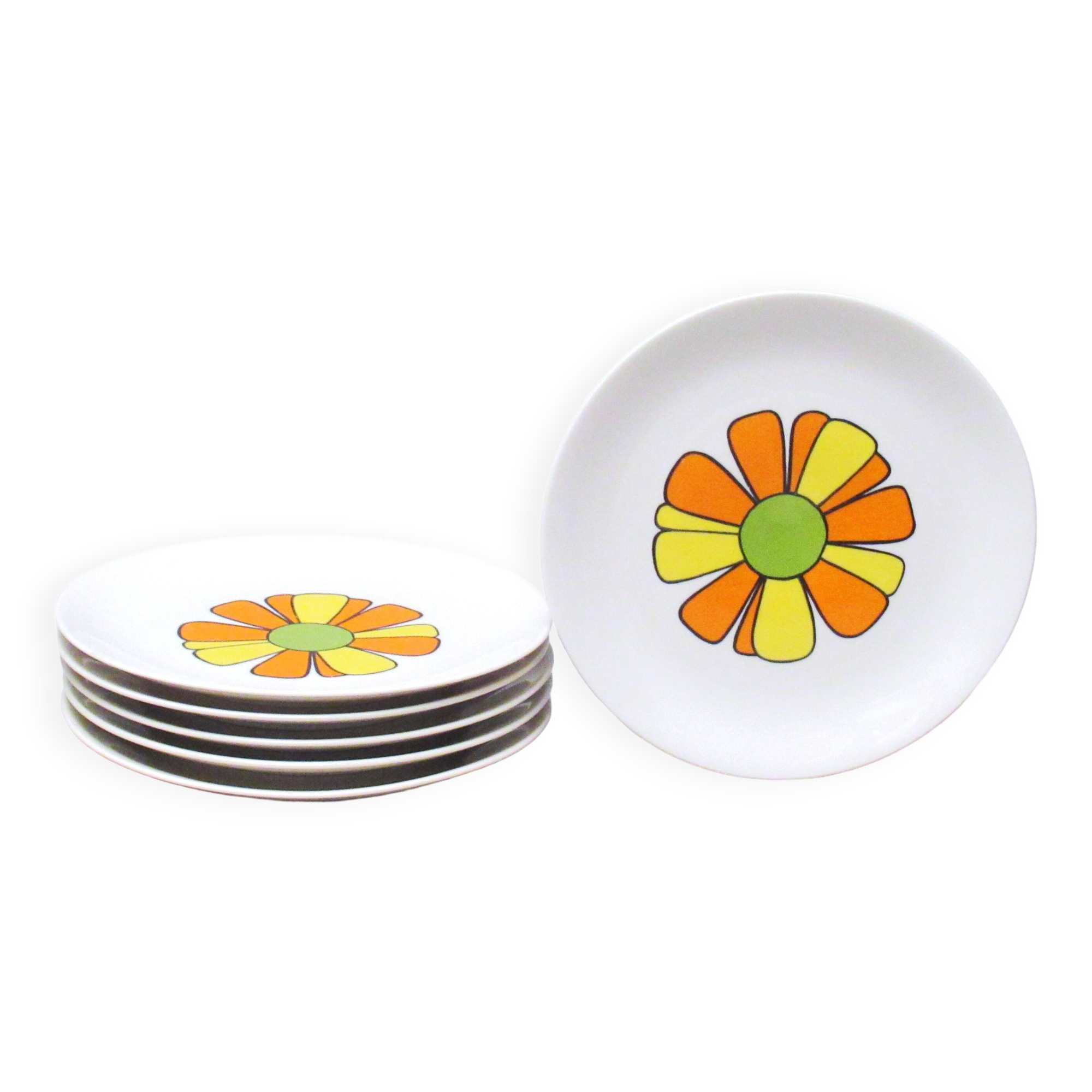 Six 70s Flower Dessert Plates