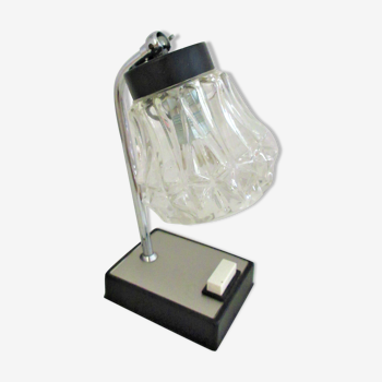 Lampe de chevet vintage en verre pied noir