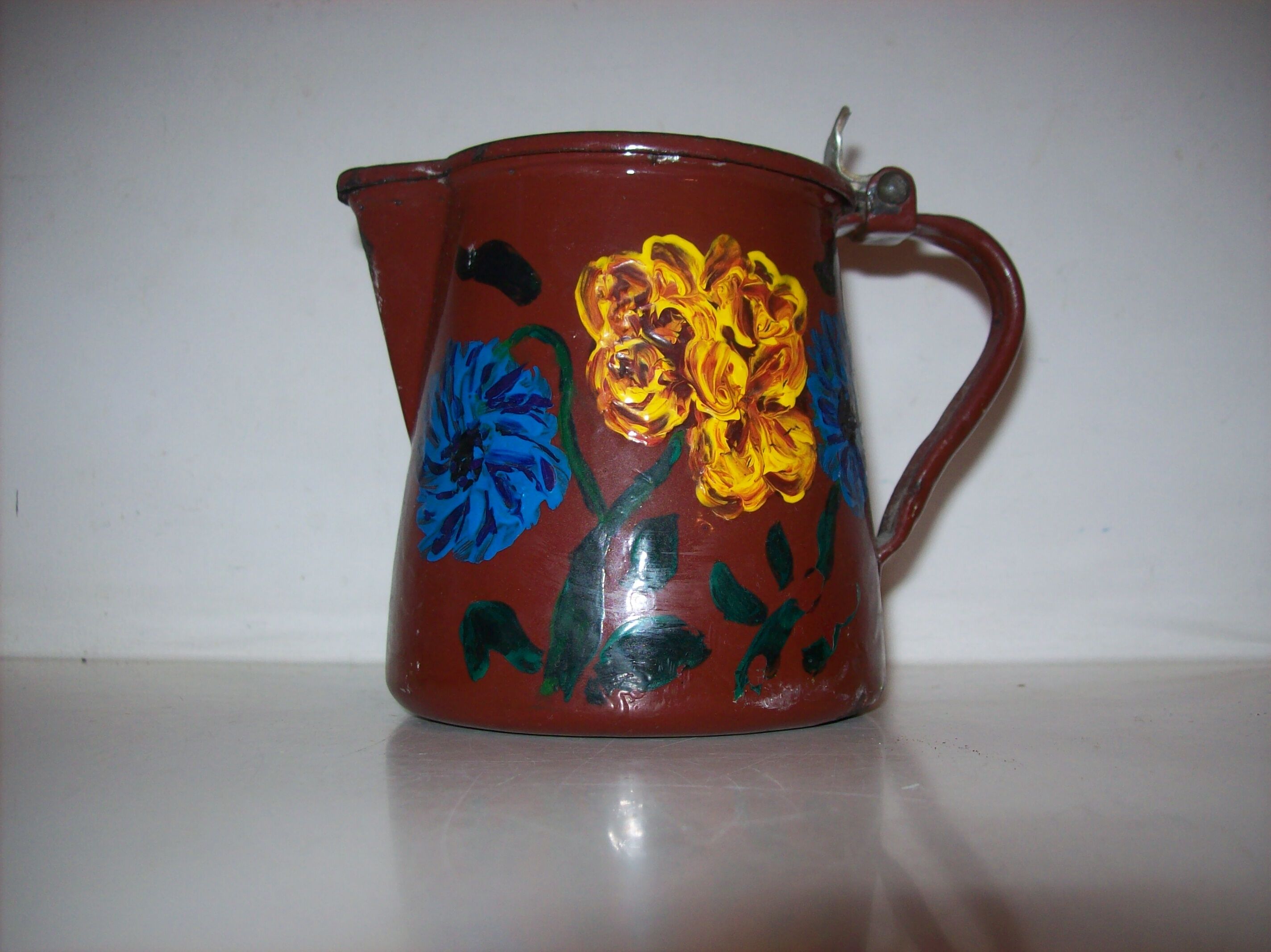 Painted enamelled teapot