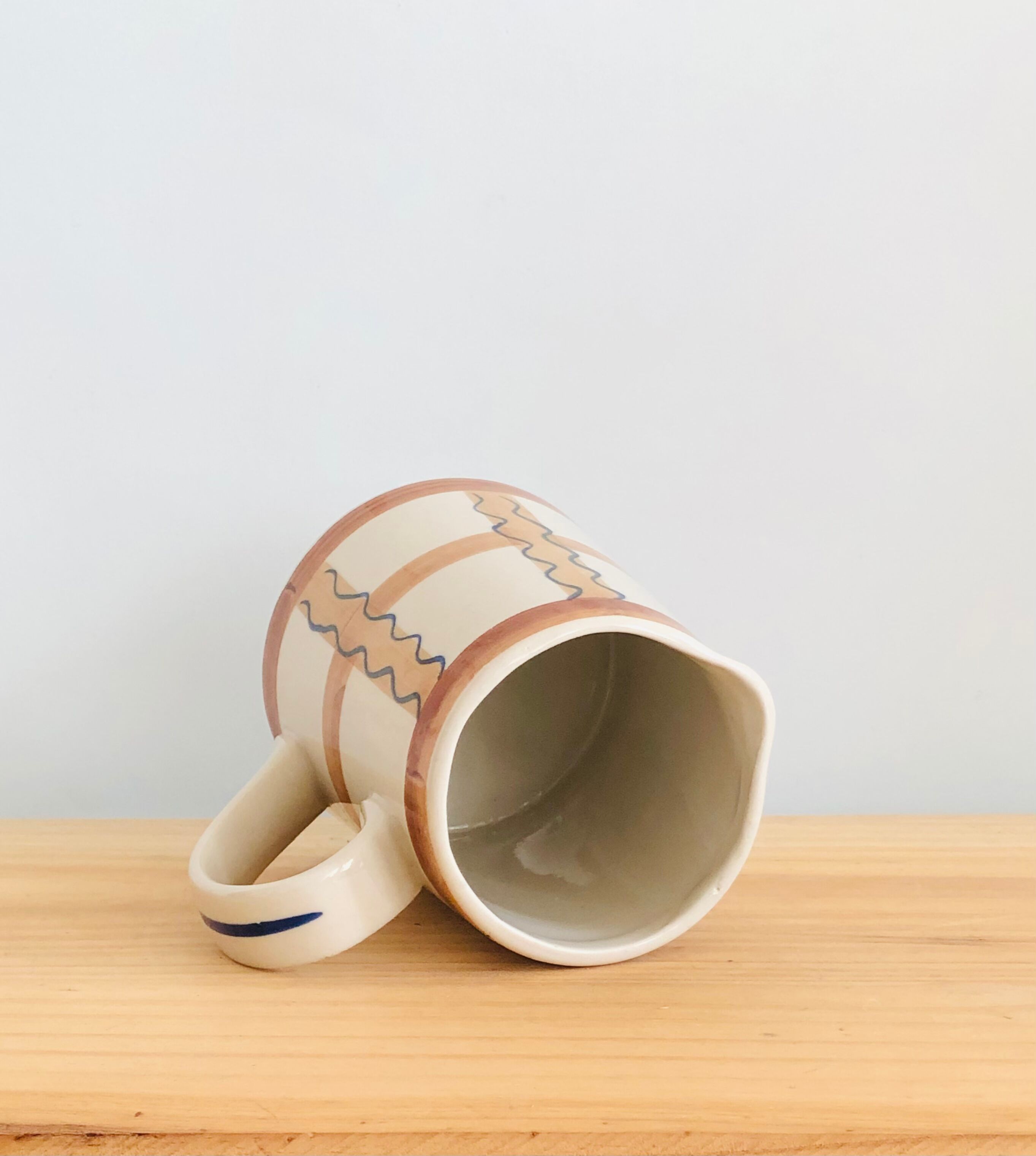 Vintage graphic pitcher in hand-painted ceramic