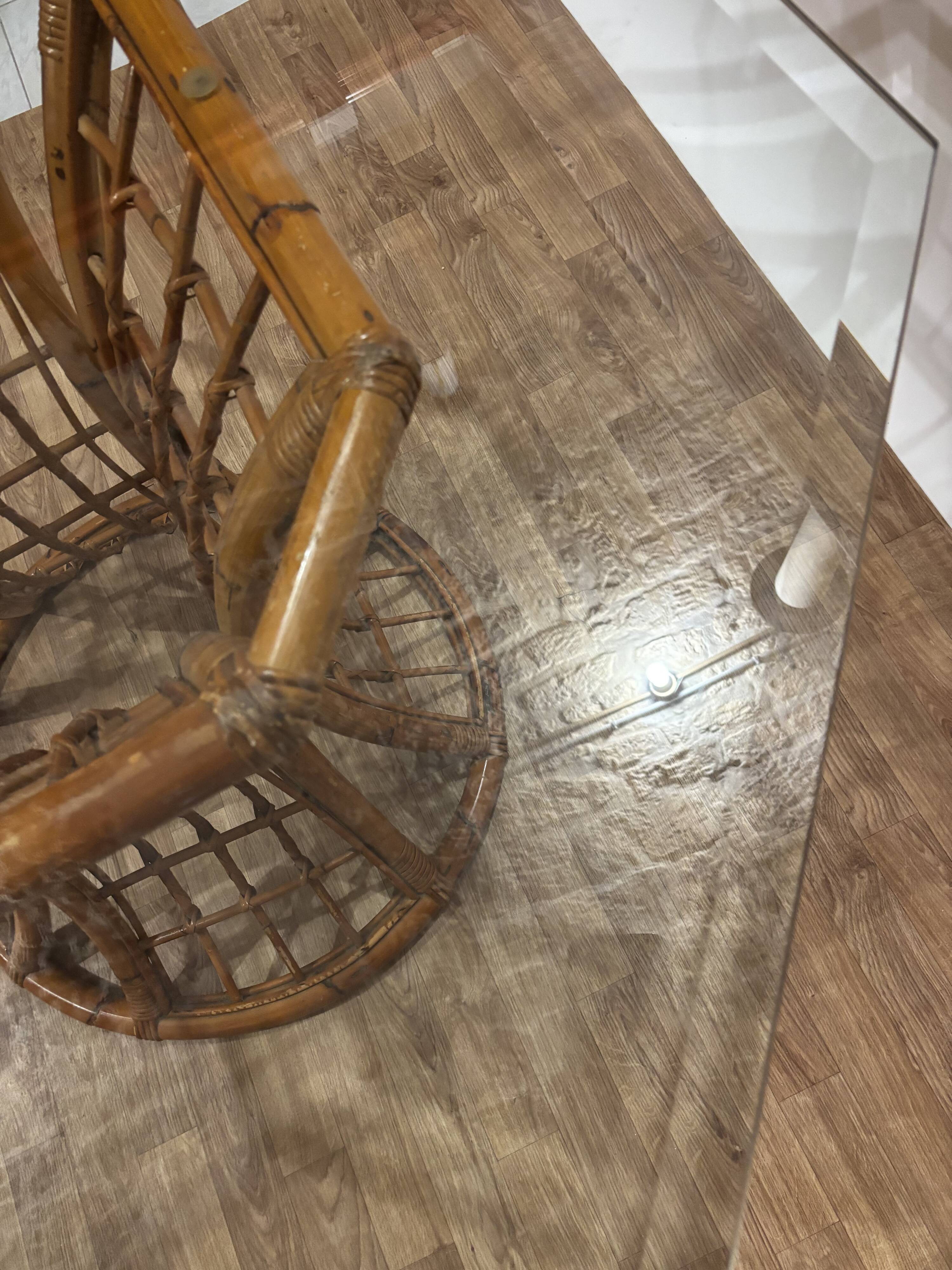 Roche Bobois table in glass and bamboo from the 1970s.