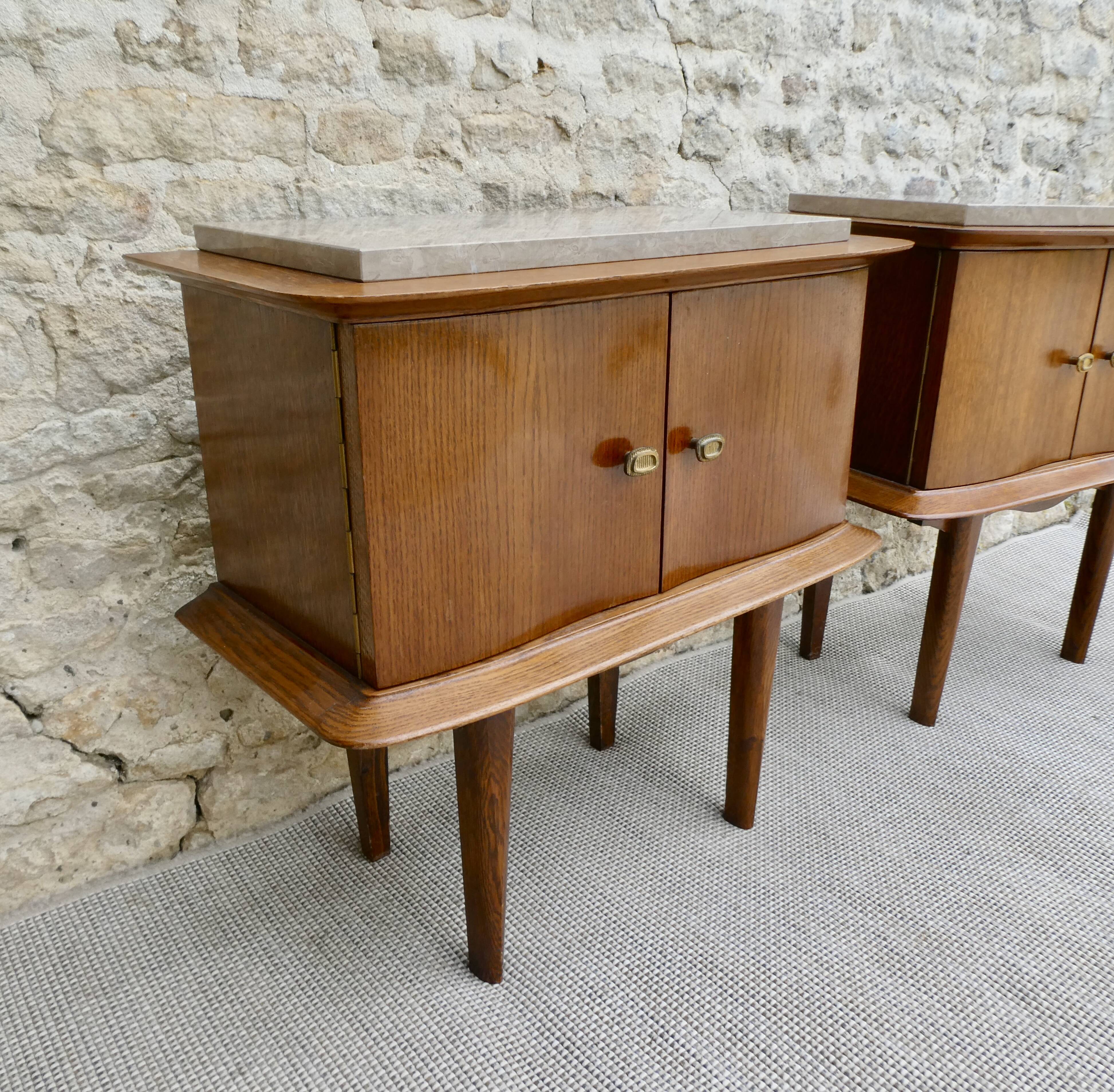 Pair of wooden and marble bedsides, 1960s