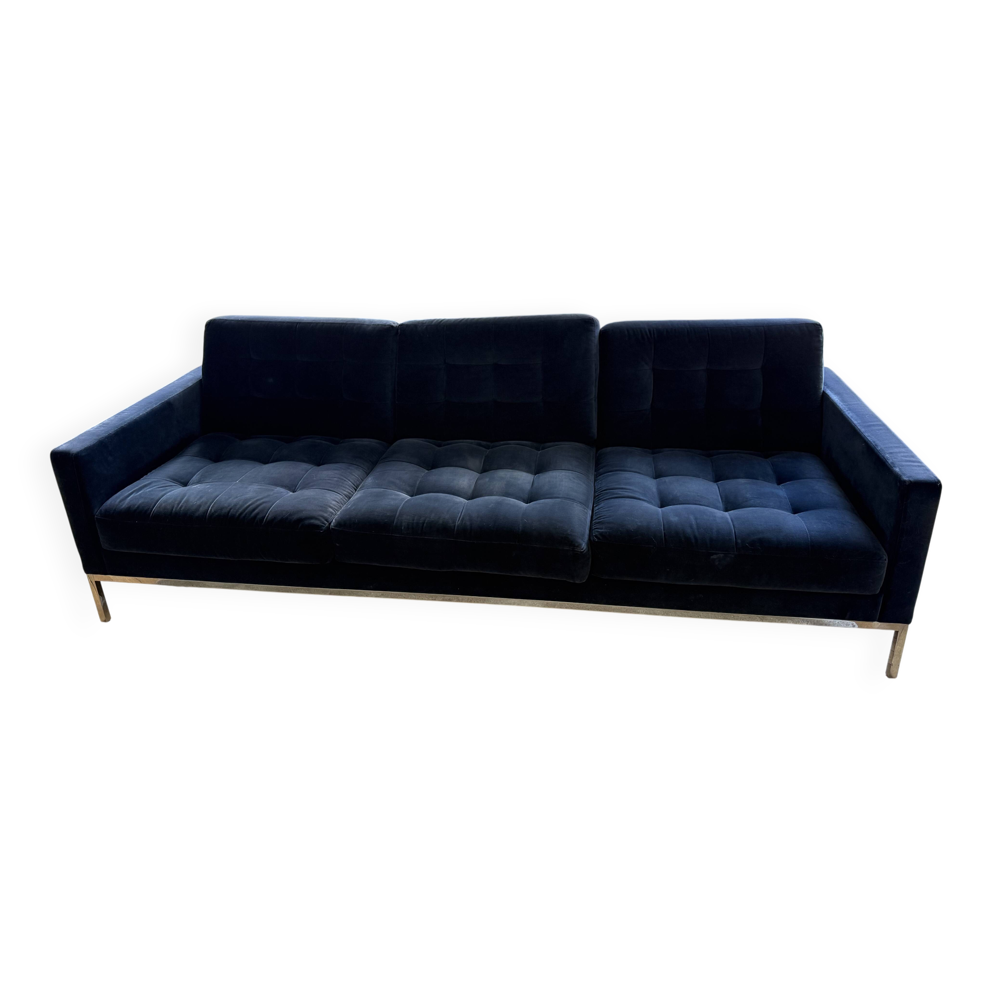 Three-seater sofa Florence Knoll navy blue velvet