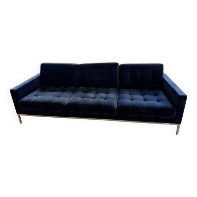 Canapé 3 place Florence Knoll velours bleu marine