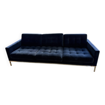 Canapé 3 place Florence Knoll velours bleu marine