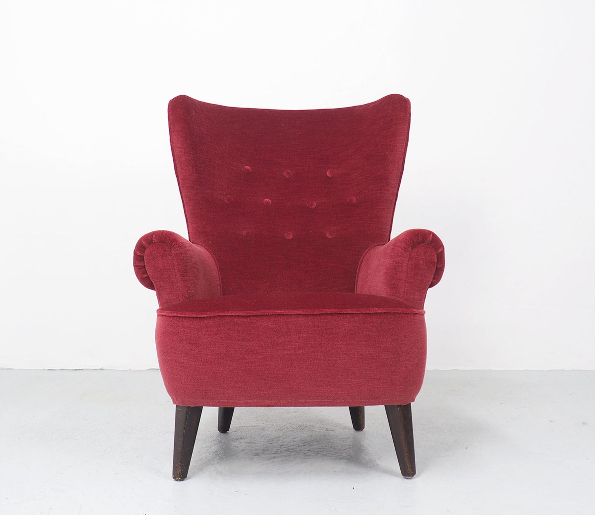 Artifort velvet red lounge chair by Theo Ruth, 1950's