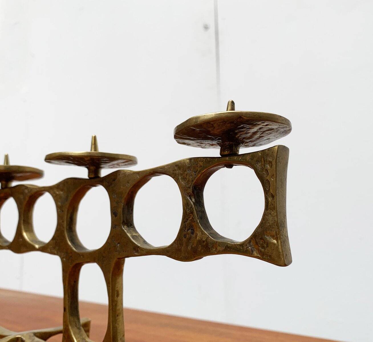 Brutalist metal candlestick from the mid-century by Heinz Goll