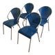 Set of 4 chrome chairs with perforated seats in blue lacquered metal