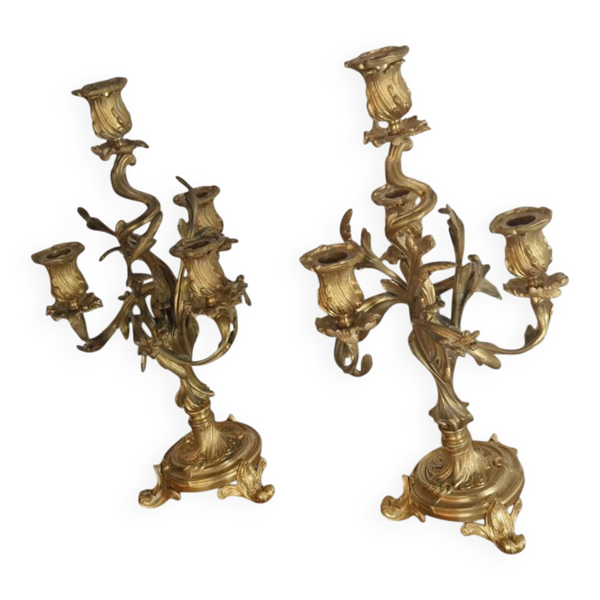 Pair of gilded bronze candelabra – Louis XV style – 19th century