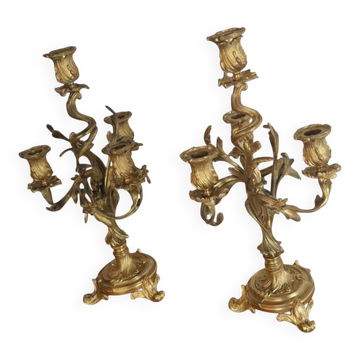 Pair of gilded bronze candelabra – Louis XV style – 19th century