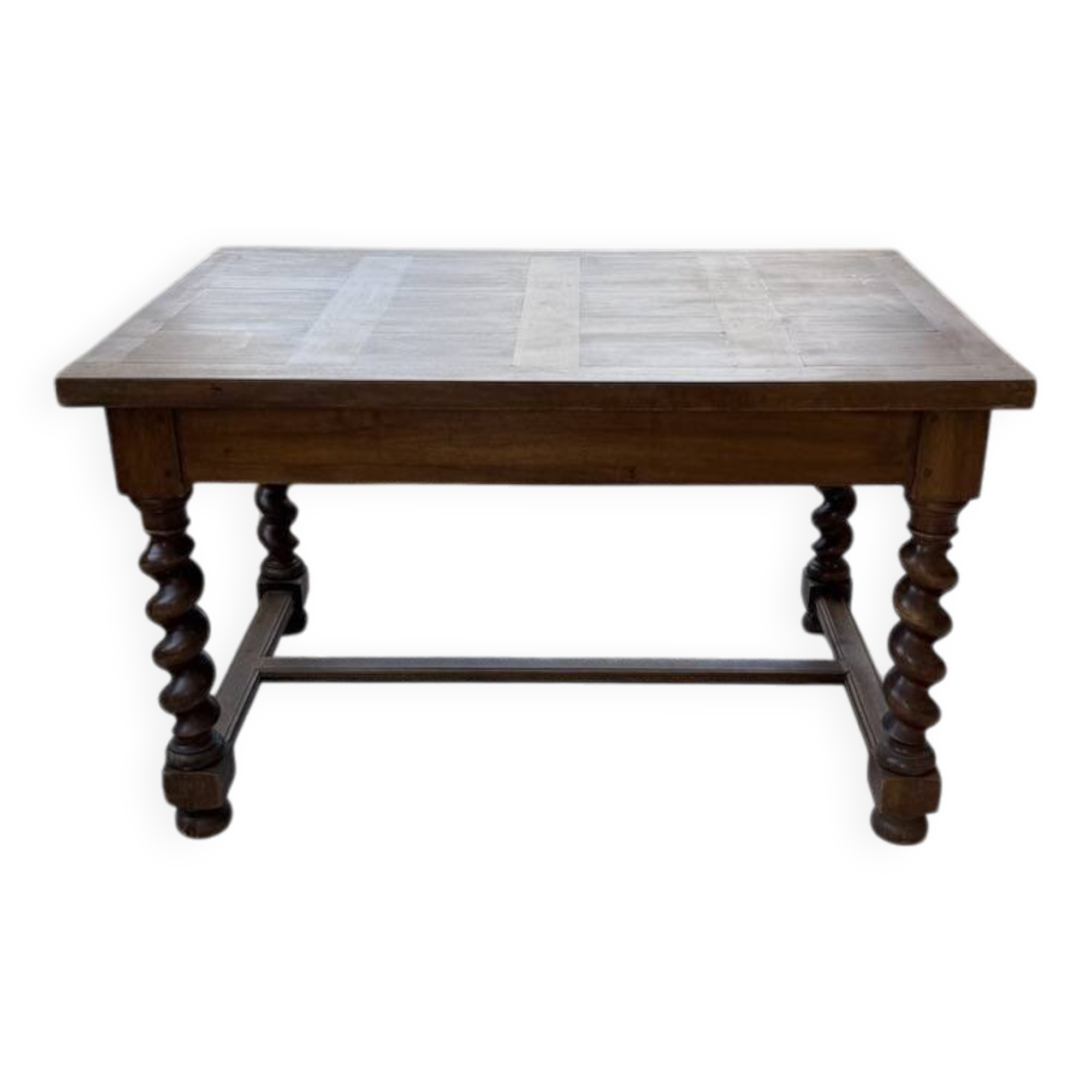 Paneled walnut desk with turned legs, 1900