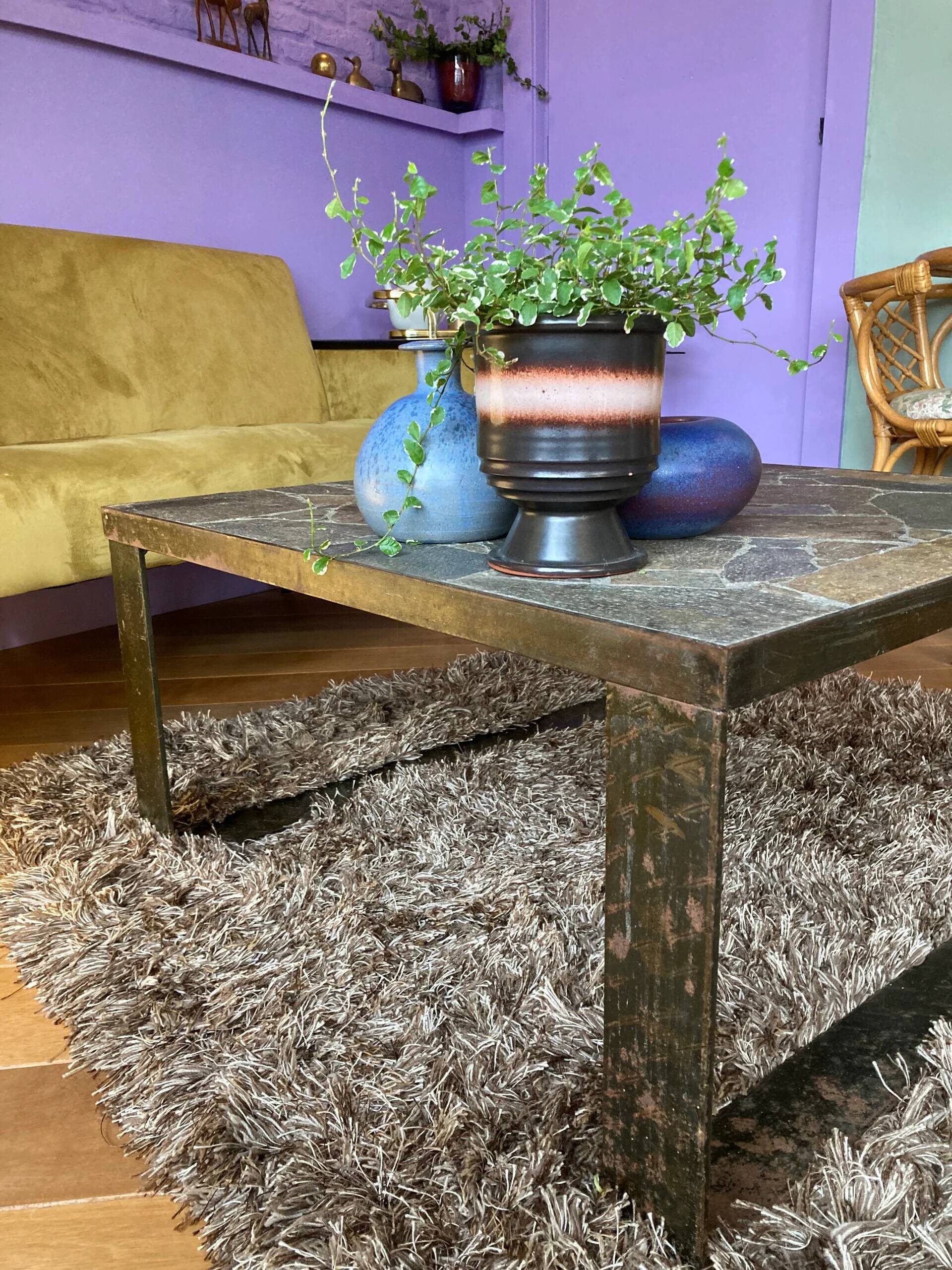 Vintage slate stone coffee table