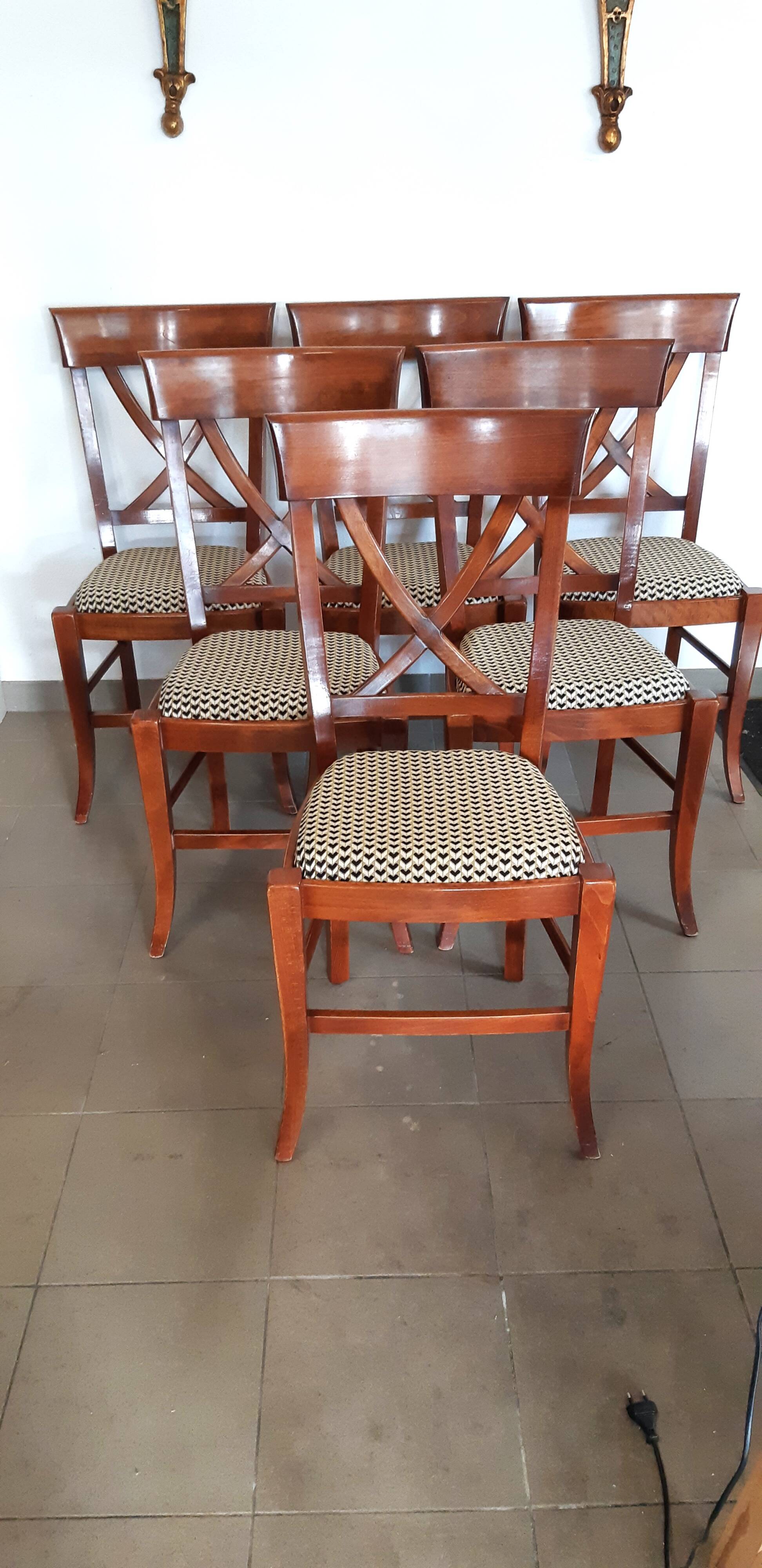 set of 6 recent Restoration style chairs in solid stained beech in excellent condition