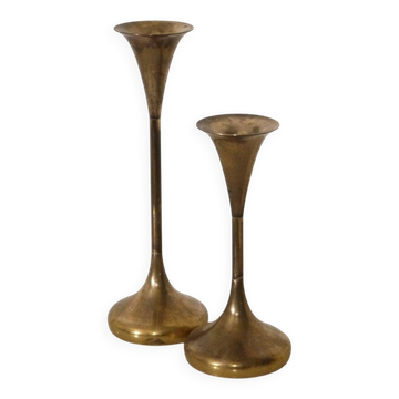 Danish brass candlestick pair from the 1970s.