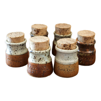 Lot de 6 pots à épices en grès pyrité Gustave Tiffoche