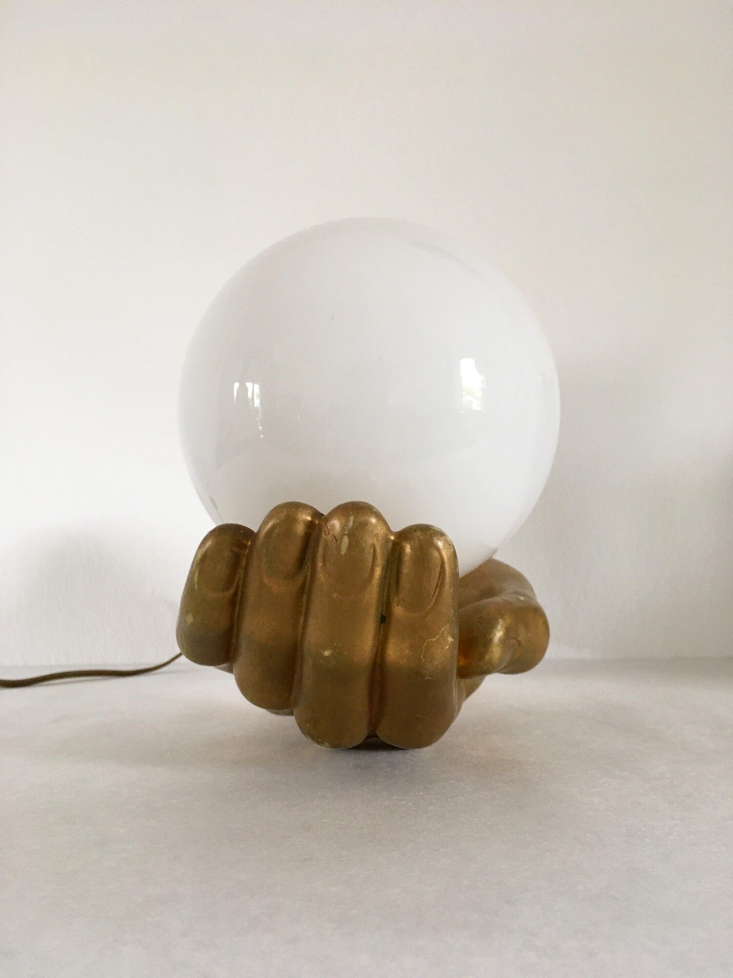 Vintage hand lamp in ceramic and opaline 70s