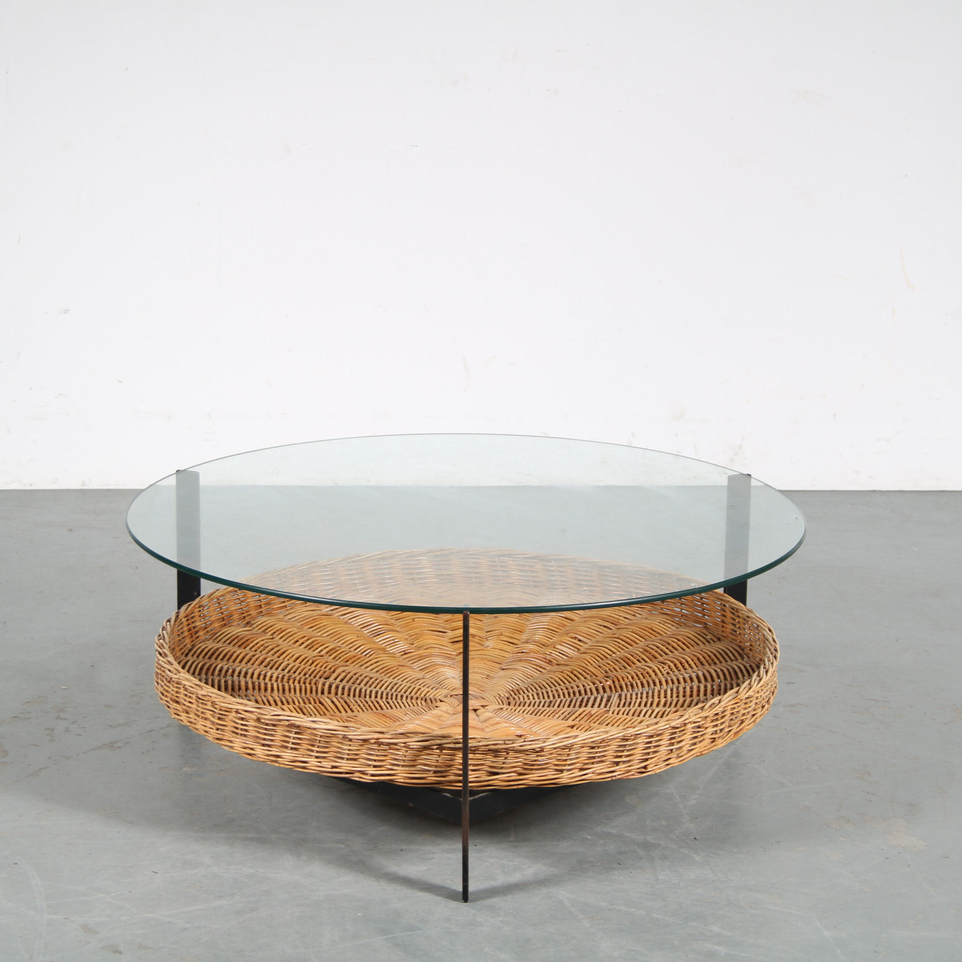 1960s Round coffee table with wicker from the Netherlands