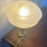 Antique brass lamp and frosted glass