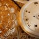 Vintage ceiling light in gold iridescent glass