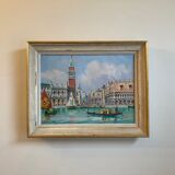 Oil on sheet - View of Venice 1950 - framed