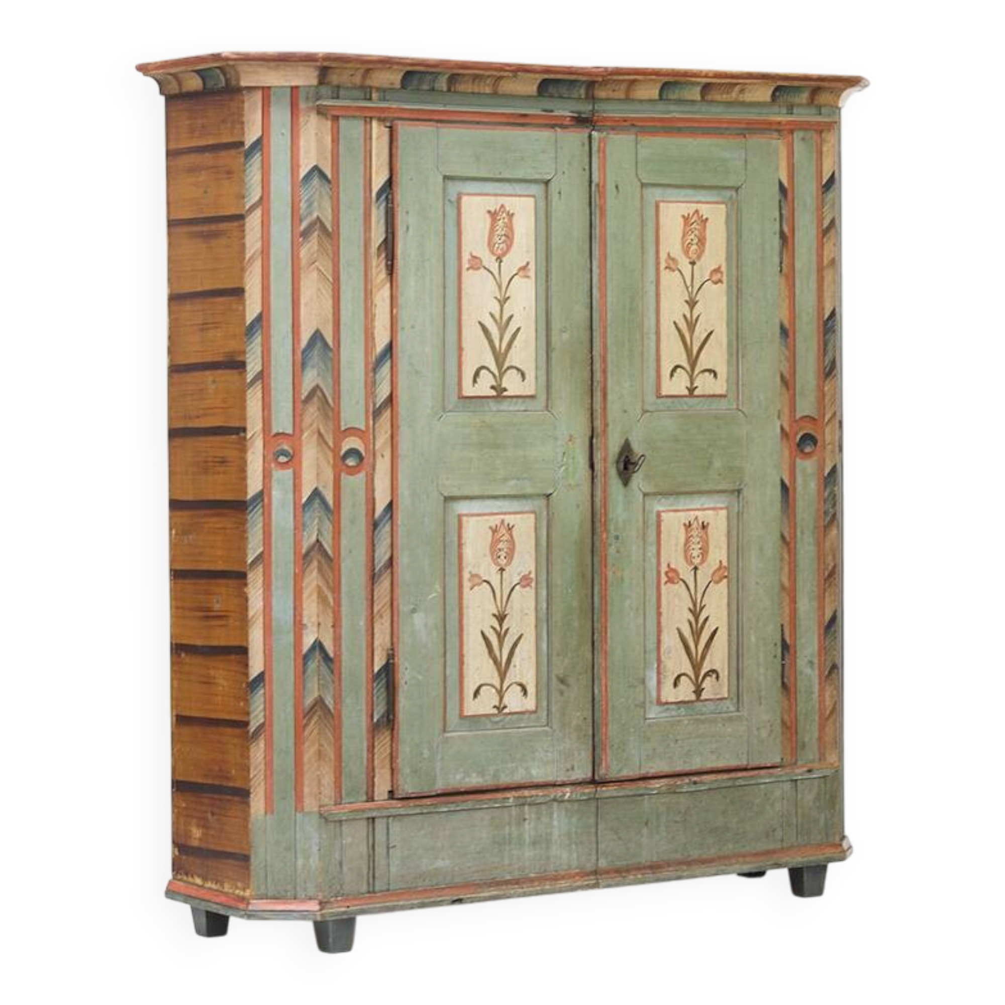 Rustic Weathered Farmhouse Folk Art Painted Bridal Cabinet
