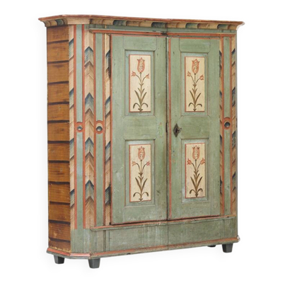 Armoire de mariée peinte, art populaire de ferme rustique