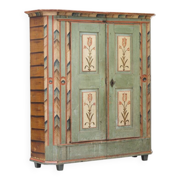Armoire de mariée peinte, art populaire de ferme rustique